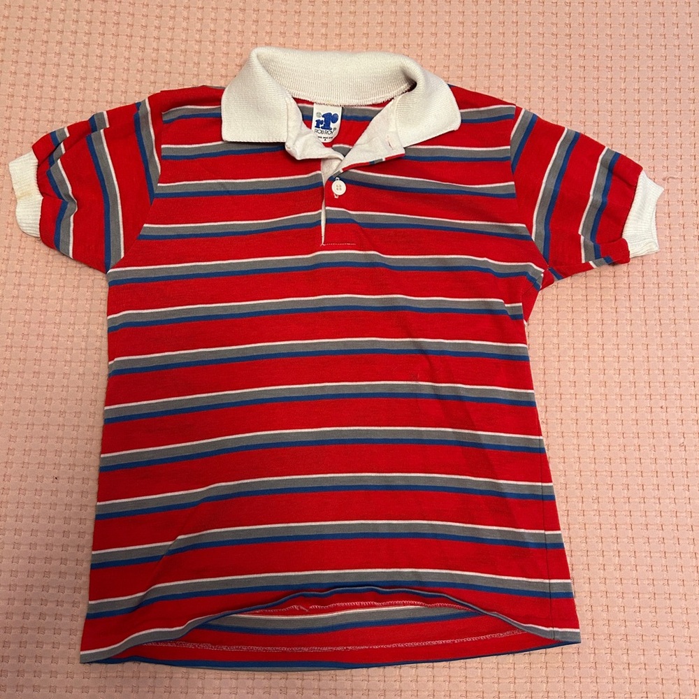 Classic Red and Blue Striped Kids Polo Shirt